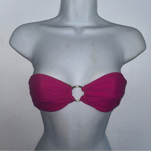 Volcom 2 pc Bandeau Bikini XS Swimsuit Reversible Pink Green Set - Picture 10 of 12